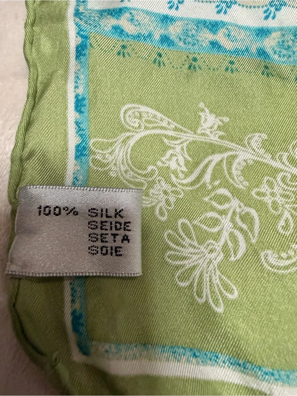 Source Unknown Green and Teal Plaid Silk Scarf